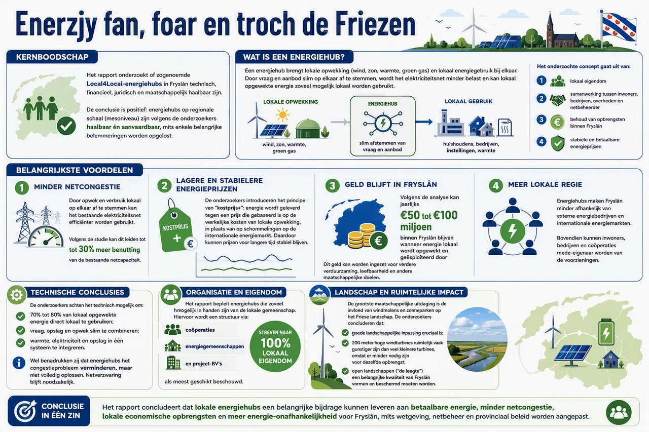 Infographic met een samenvattend beeld van het rapport over Local4Local energiehubs