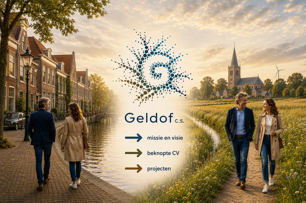 Govert Geldof in gesprek in het landschap, verbeeld in een tekening
